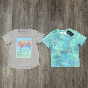 Little Bipsy Kids Tees - Gray Palm Graphic & Aqua Tie-Dye